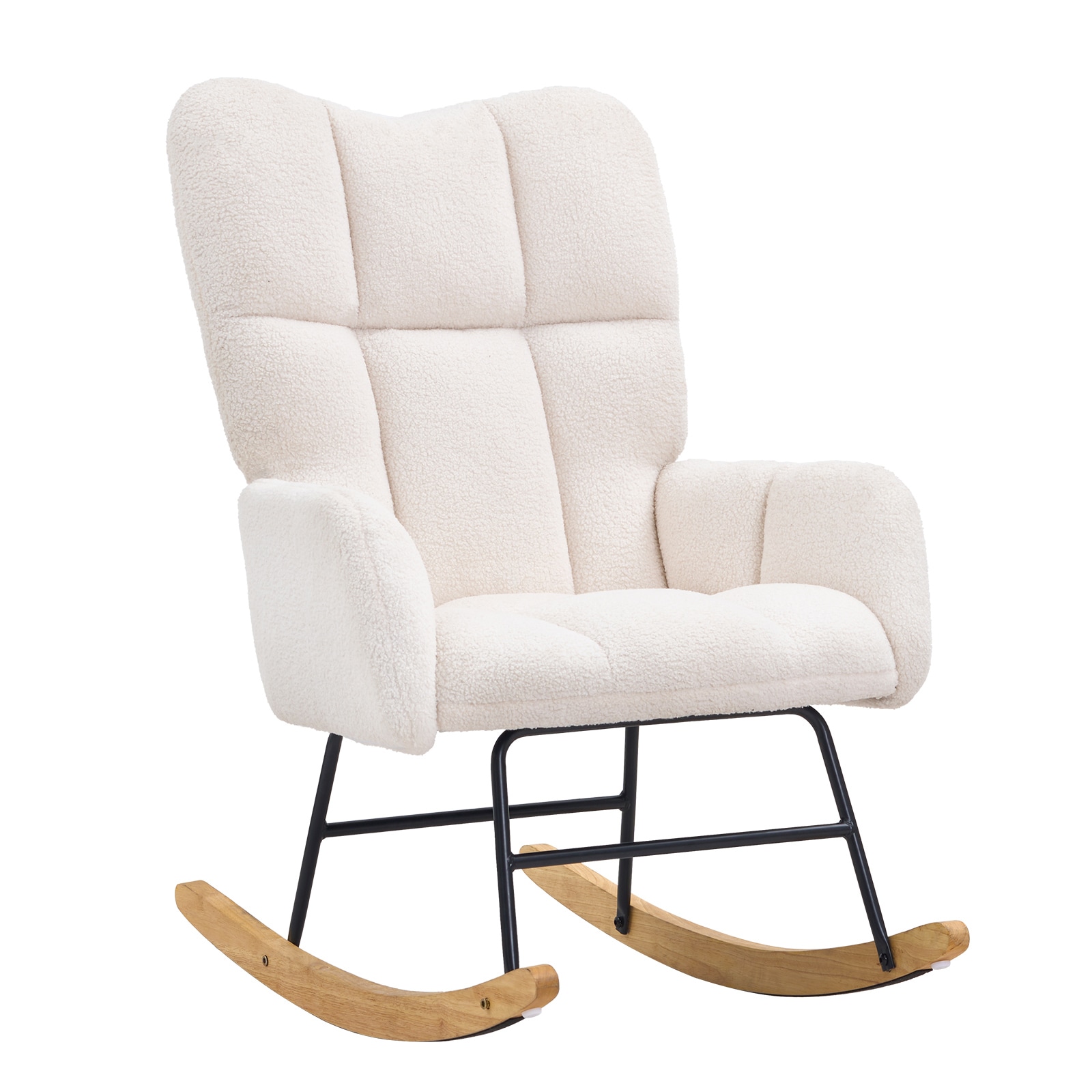 Rocking Chair Nursery, Glider Rocking Chair With Soft Seat And High Backrest, 250 Lbs Weight Capacity Teddy Fabric, Upholstered Glider Rocker Chair For Nursery, Bedroom, Living Room, Ivory White_voghion.com